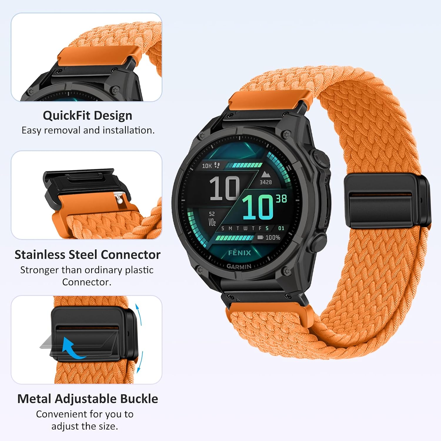 Detalle 2 de RosMank 20mm Quickfit Braided Nylon Watch Band for Garmin and More