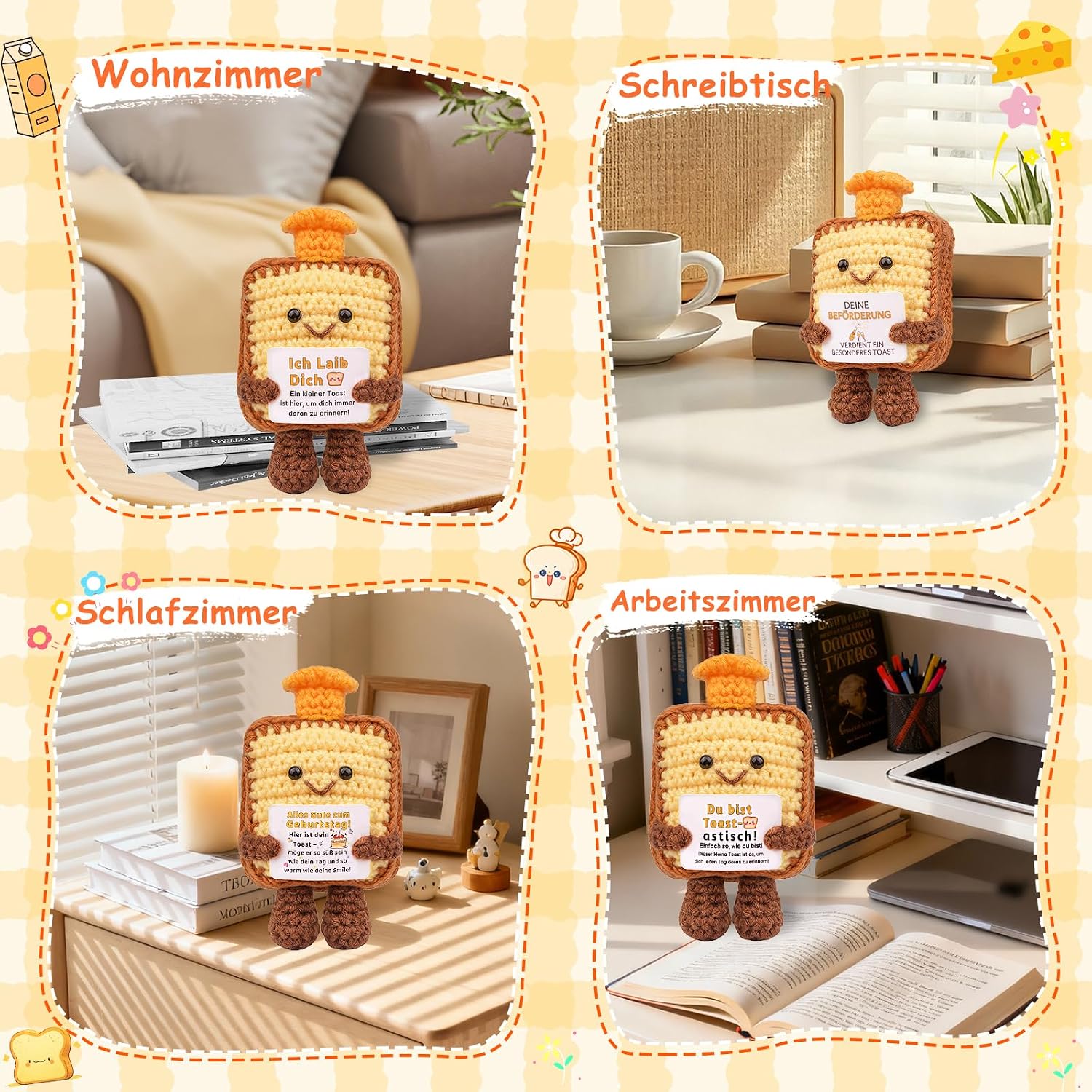 Detalle de Mwmoeen Positive Toast – Handgestrickter Toast als aufmunterndes Geburtstagsgeschenk