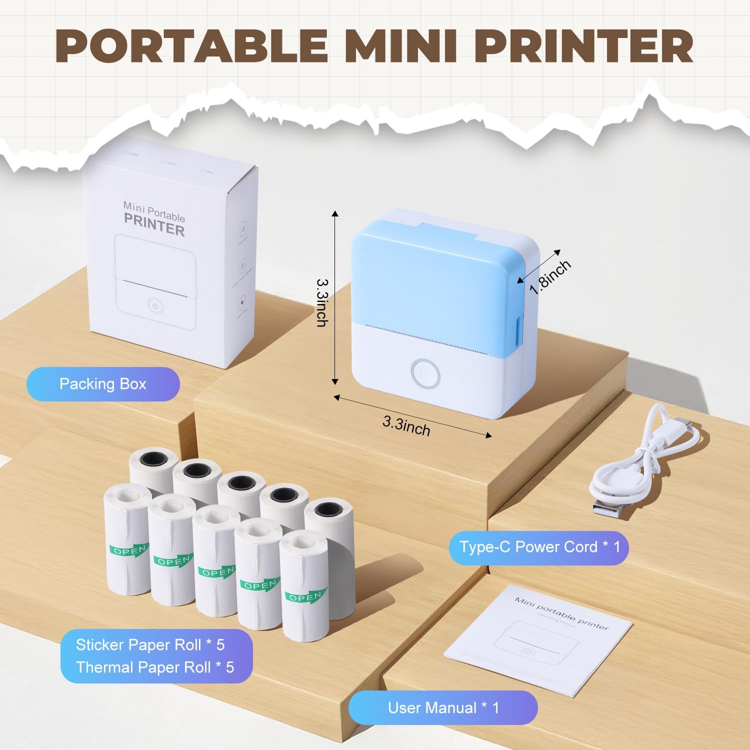 Thumbnail 5 de PRAOAHEI Mini Drucker 1200 mAh đš