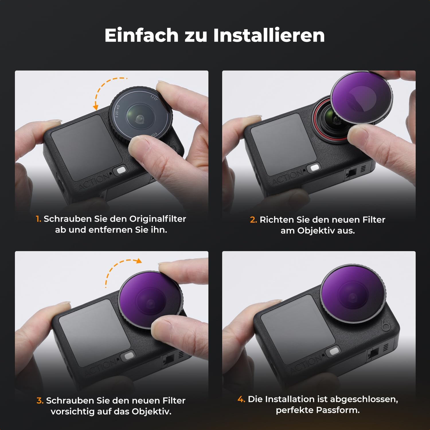 Detalle de K&F Concept Filter-Set für DJI Osmo Action 6: CPL & ND8/ND16/ND32 im 4er-Pack