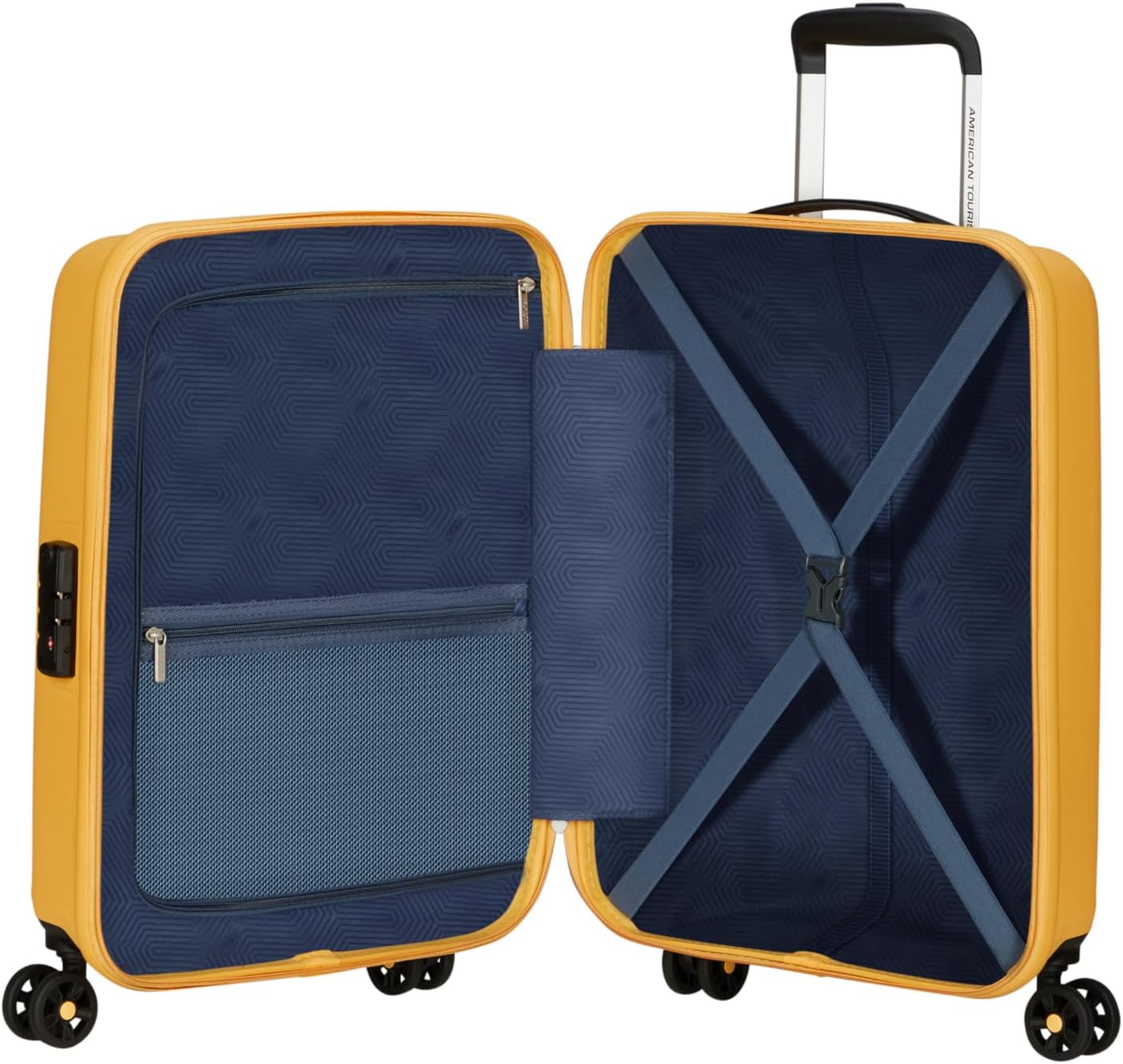 Detalle de American Tourister Ellipso Spinner 55 valigia a mano rigida da cabina 55x40x20 cm (32L) giallo, TSA e 4 ruote