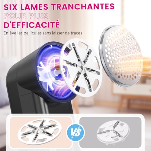 Detalle de Ziitty Rasoir anti-bouloches électrique, écran LCD, 3 vitesses, 6 lames, noir