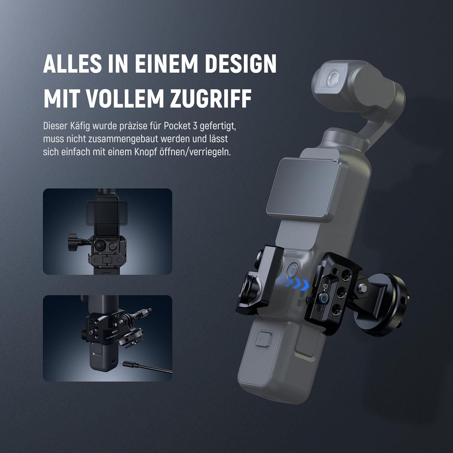 Detalle 2 de NEEWER Pocket 3 Käfig Gimbal Videoaufzeichnung – Aluminium-Adapter für DJI Osmo Pocket 3 (Creator Combo AC009 kompatibel)