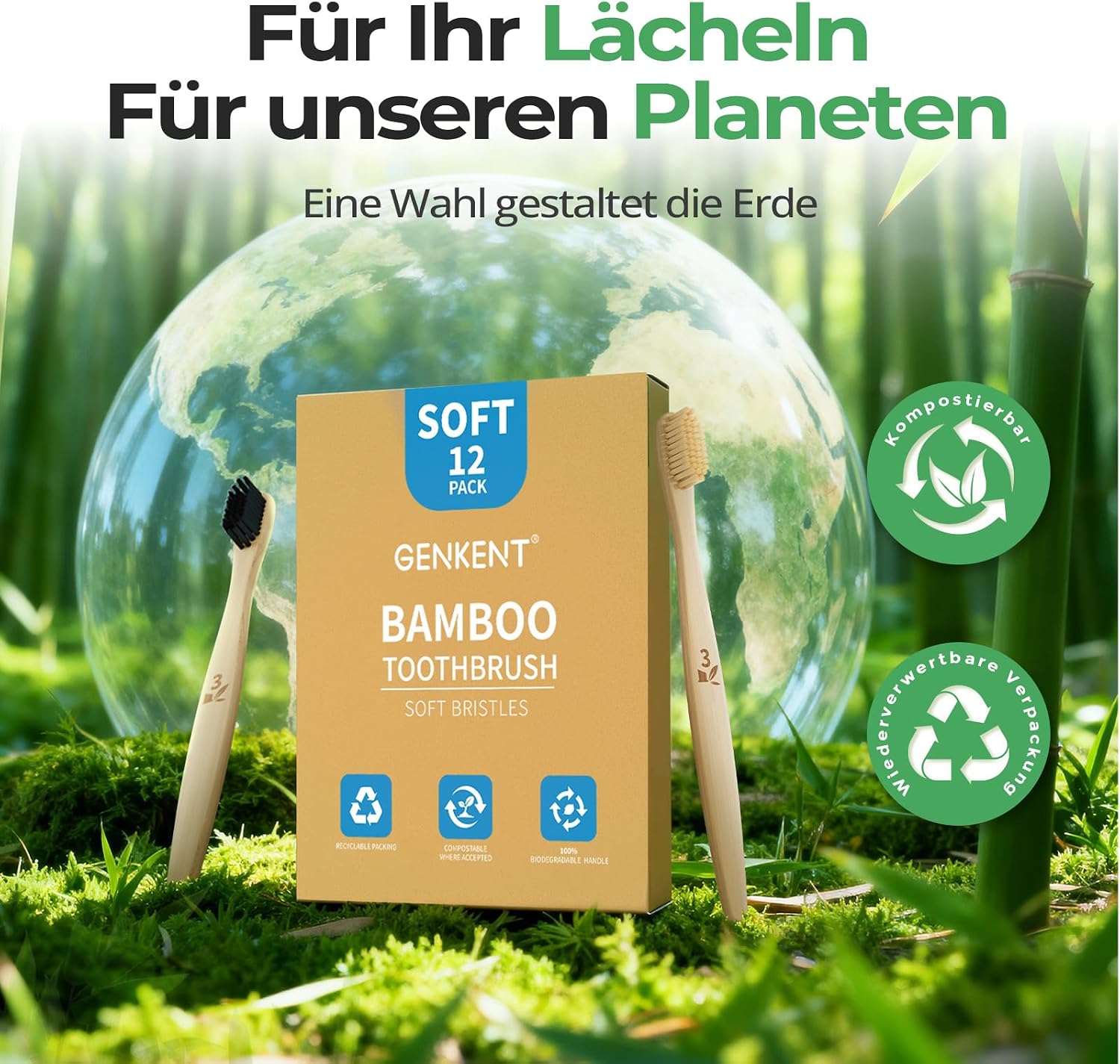 Thumbnail 6 de GENKENT Bambus-Zahnbürste – Umweltfreundlich, BPA-frei, weiche Borsten, 12er Set