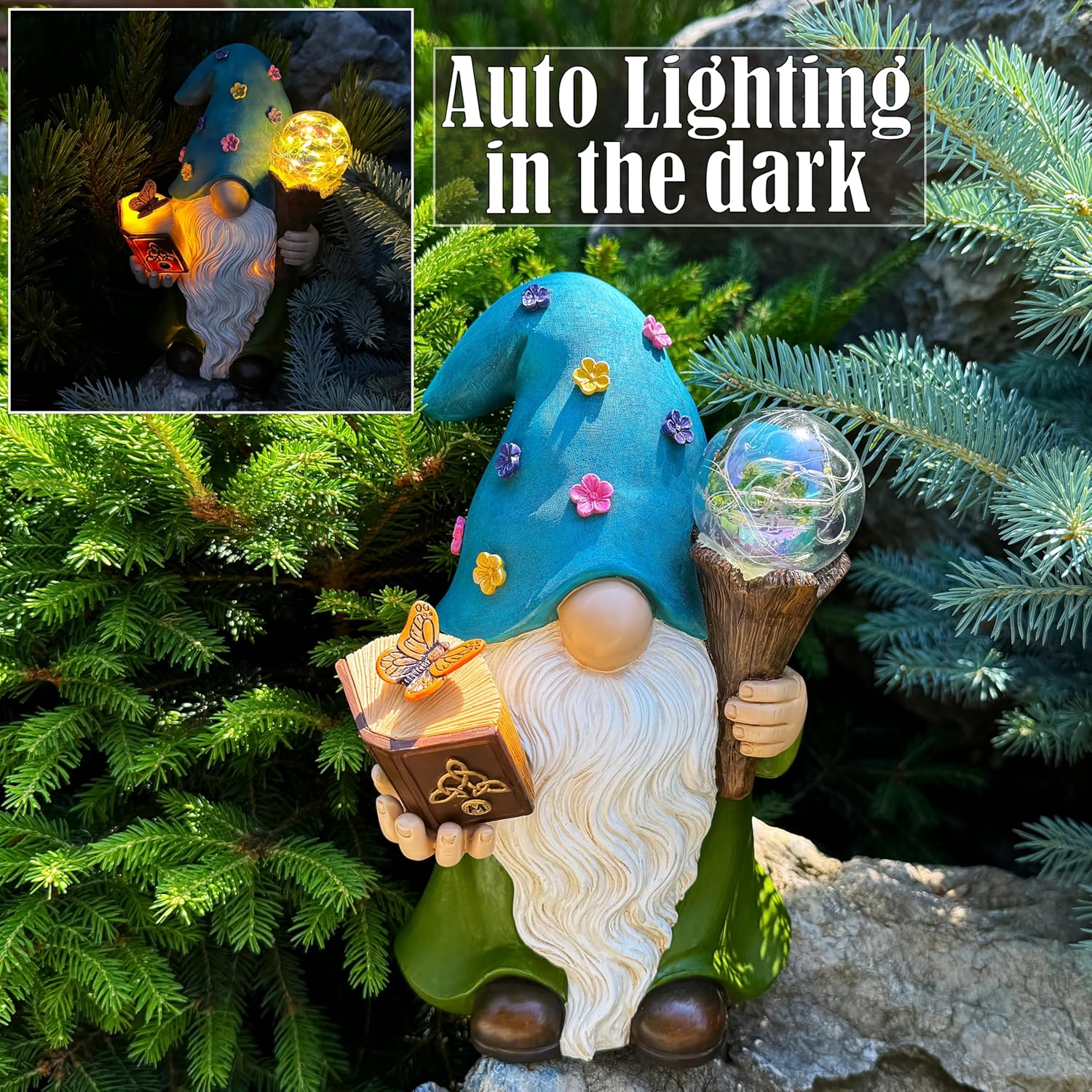 Thumbnail 2 de Solar Magician Gnome 9.45 Inch Solar Garden Statue