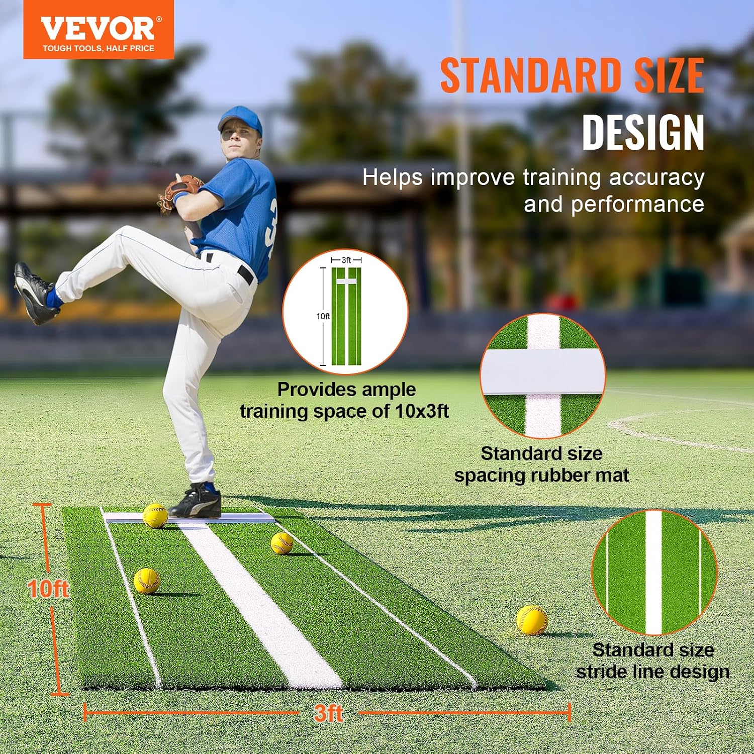 Detalle de VEVOR Softball Pitching Mat 10 x 3 ft