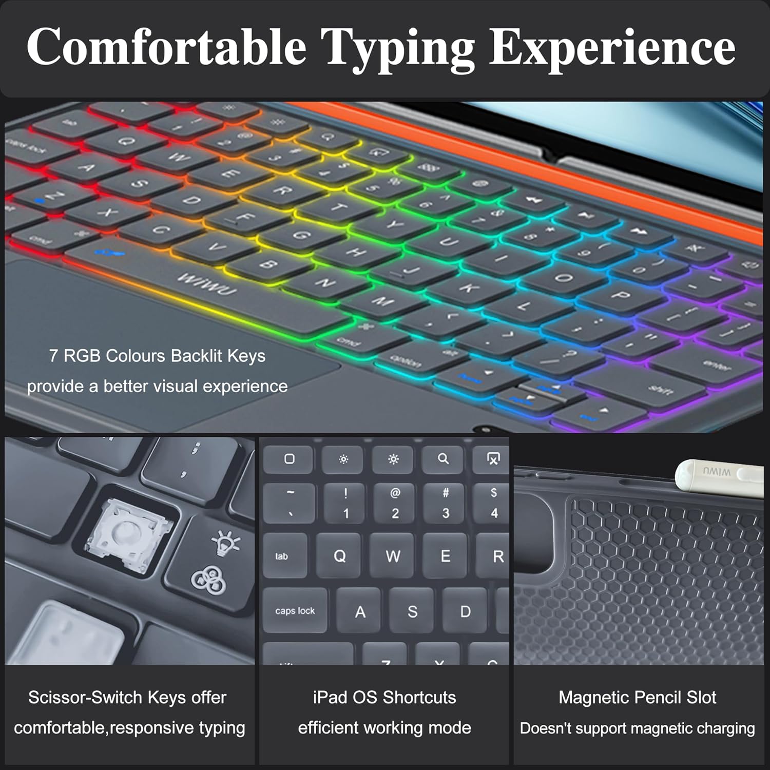 Thumbnail 3 de WIWU 3-in-1 Magnetic Keyboard Case for iPad Air 13-inch (M2/M3/M4) & Pro 12.9-inch (Gen 6/5/4/3) – Backlit Keys, Trackpad & Adjustable Stand (Grey)