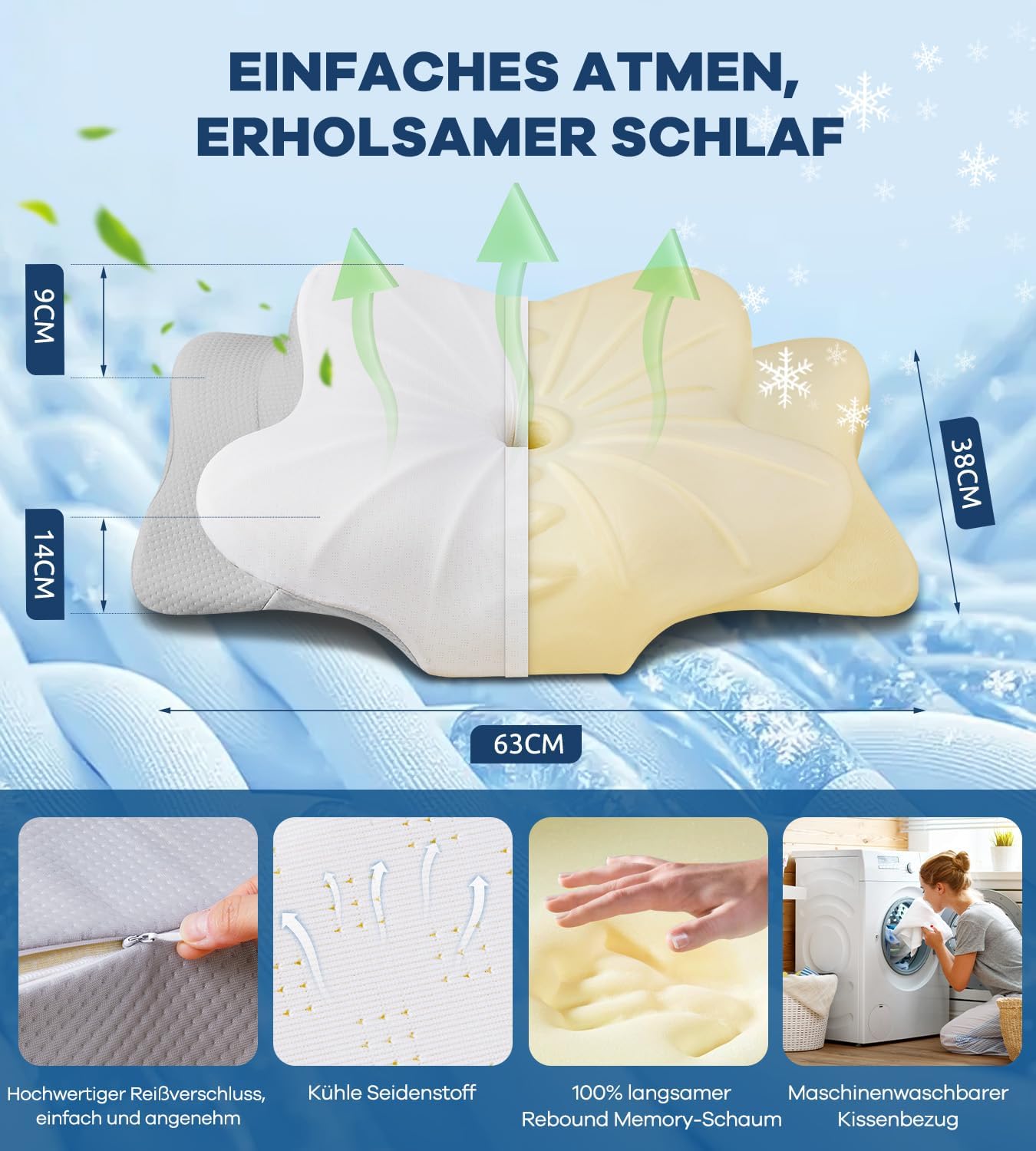 Thumbnail 2 de DONAMA Memory Foam Kissen – ergonomisches Nacken- und Kopfkissen für Seiten-, Rücken- und Bauchschläfer