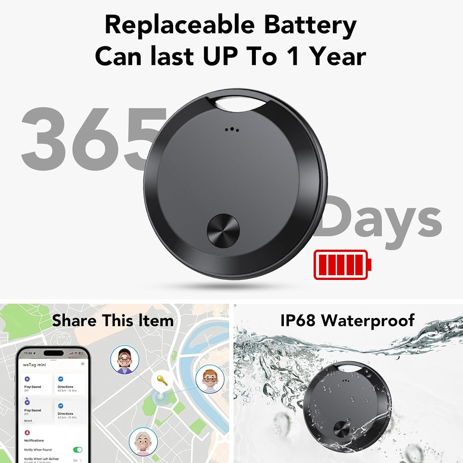 Thumbnail 5 de 2026 Smart Tracker Tags 4 Pezzi (solo iOS) compatibili con Apple Dov’è, Bluetooth per chiavi e bagagli, IP68