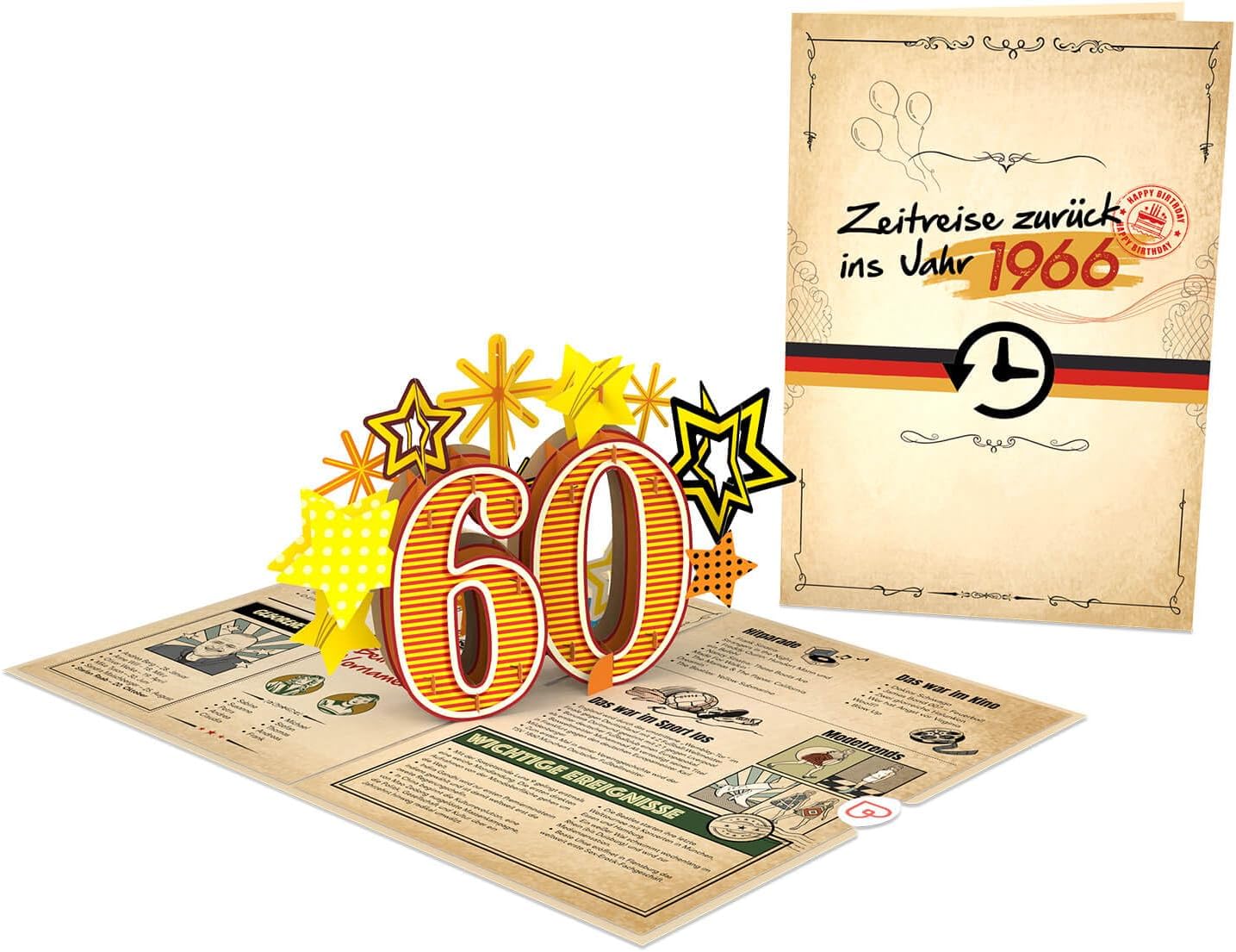 Thumbnail 3 de papercrush® Pop-Up Karte „Zurück ins Jahr 1966“ – lustige 3D Geburtstagskarte zum 60. Geburtstag für Frau & Mann