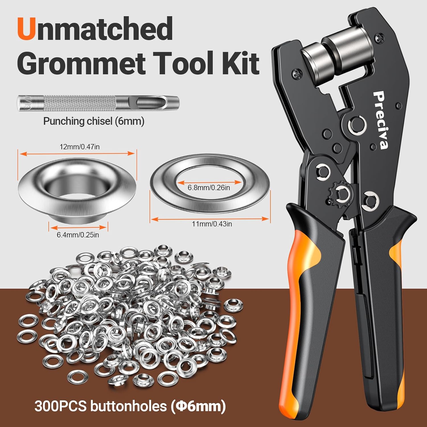 Thumbnail 2 de Pince à Œillets Professionnelle Preciva 6 mm avec 300 Œillets Magnétiques – Kit de Perforation et Clinquet