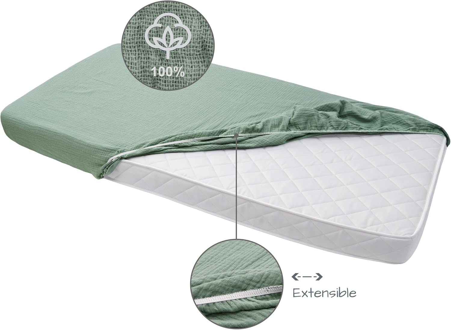 Thumbnail 4 de Medi Partners Drap Housse 60x120 cm pour Bébé – 100% Coton Mousseline, ajustement parfait