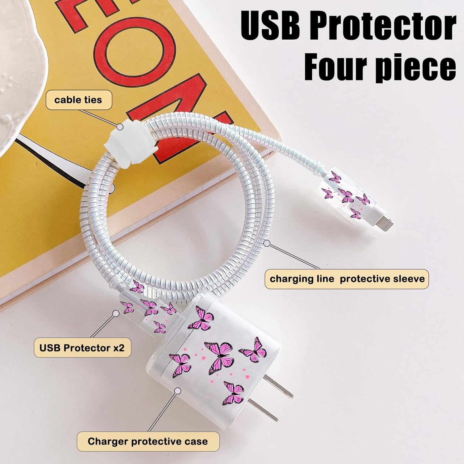 Detalle 2 de Cute Cable Protector for Apple 18W/20W USB-C Charger with Butterfly Pattern