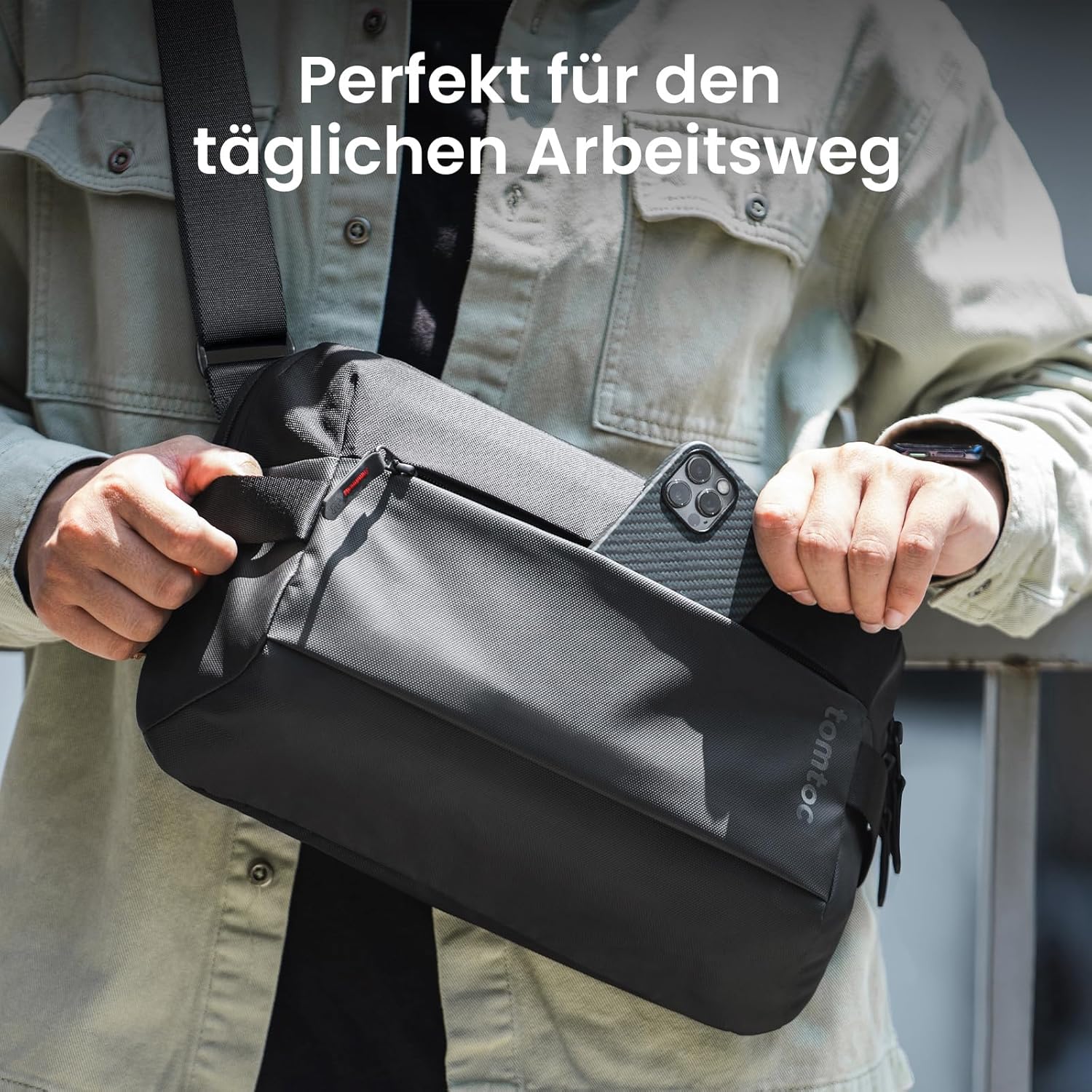 Thumbnail 2 de tomtoc Herren Schultertasche Umhängetasche 7L für 11-Zoll iPad Air M4/M3/M2, iPad Pro M5/M4 & iPad A16 – Schwarz