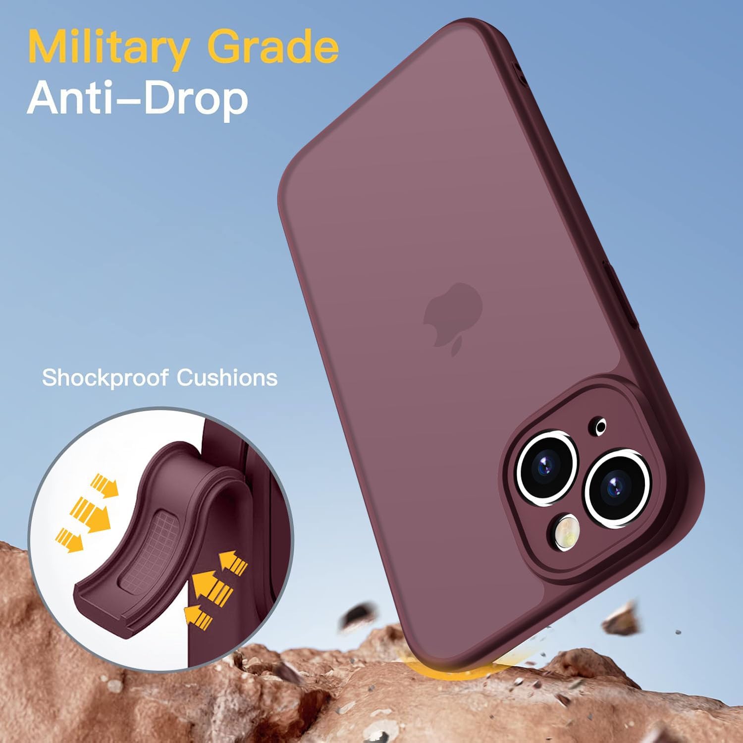 Thumbnail 5 de KPPIT iPhone 15 Case – Shockproof Military Grade Protection, Frosted Translucent in Wine Red