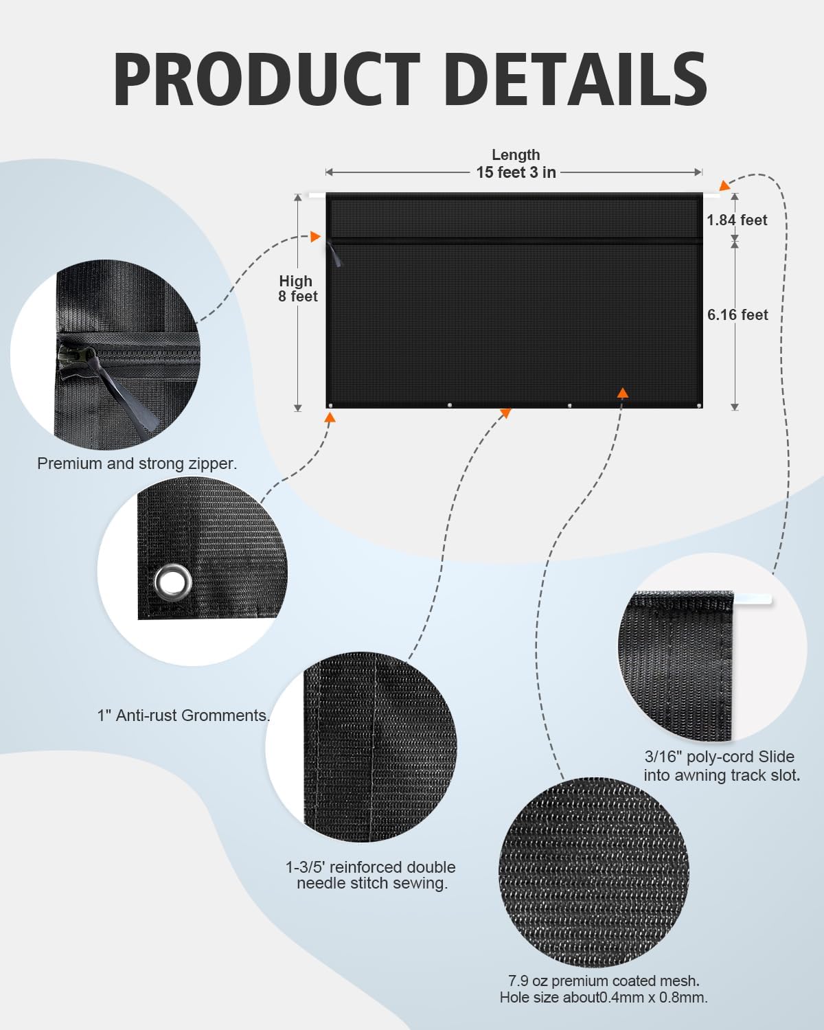 Thumbnail 5 de Dulepax RV Awning Shade Screen with Zipper 8'X15'3'' — Second Generation