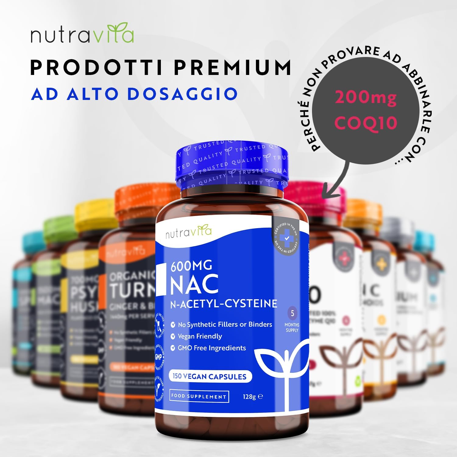 Detalle de NAC N-Acetil-Cisteina 600 mg di Nutravita – Integratore vegan 150 capsule