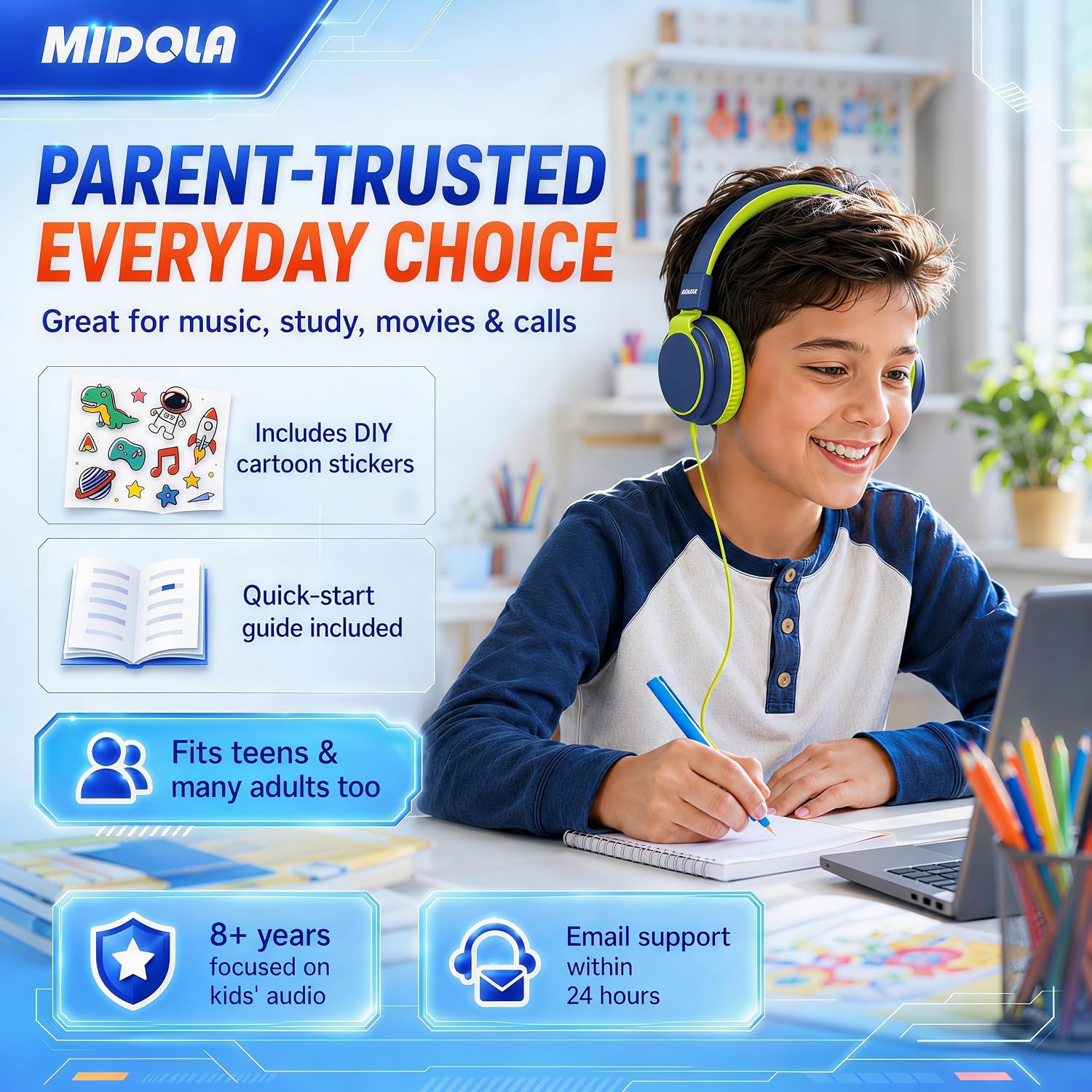 Thumbnail 4 de Midola Kids Wired Headphones with 85/94dB Limit