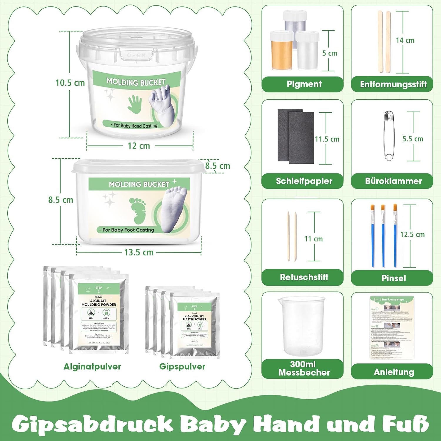 Thumbnail 1 de TOGOU2S Gipsabdruck Baby Hand und Fuß –4 Abdrücke, ungiftig, 3D-Souvenir