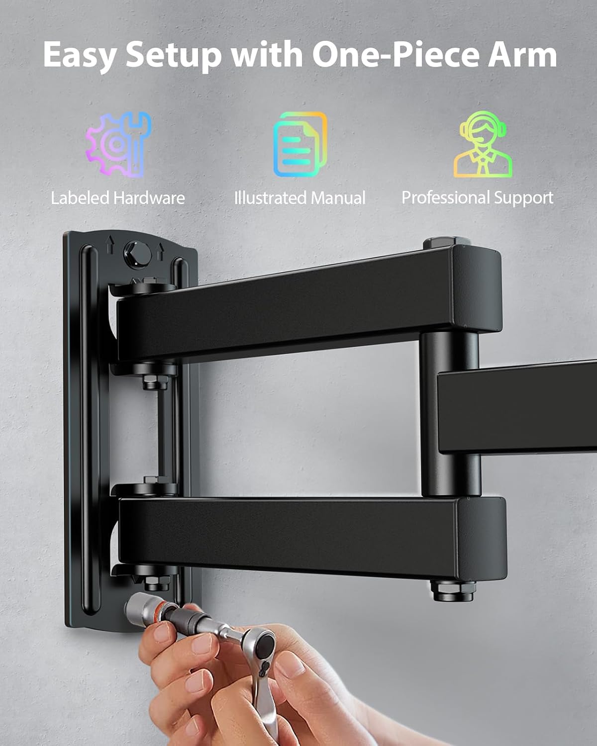 Thumbnail 3 de PERLESMITH Voll-bewegliche TV Wandhalterung mit LED-Licht für 12"–42" TVs, VESA 200x200mm, Neigung, Drehung, Schwenkung und LED-Musik-Synchronisation