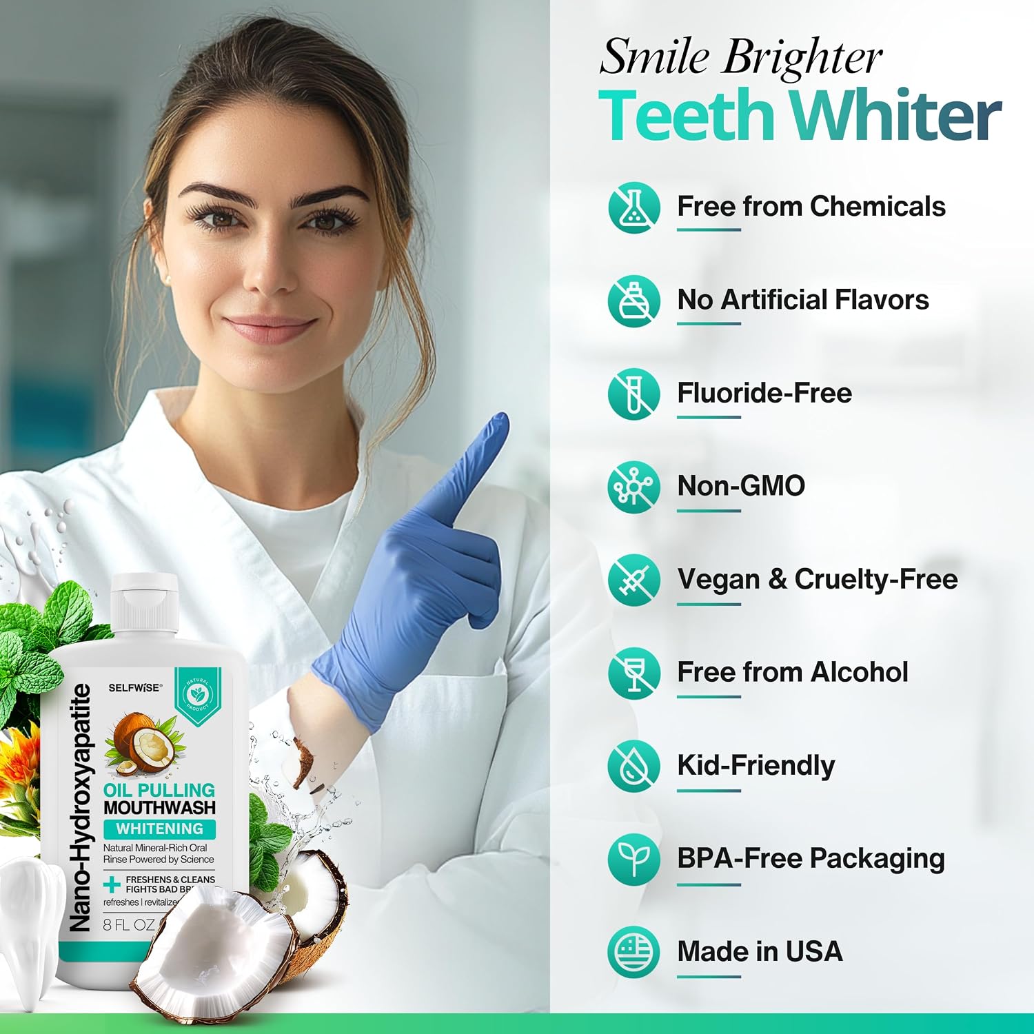 Thumbnail 6 de Nano-Hydroxyapatite Oil Pulling Whitening Mouthwash (8oz) for Teeth & Gums