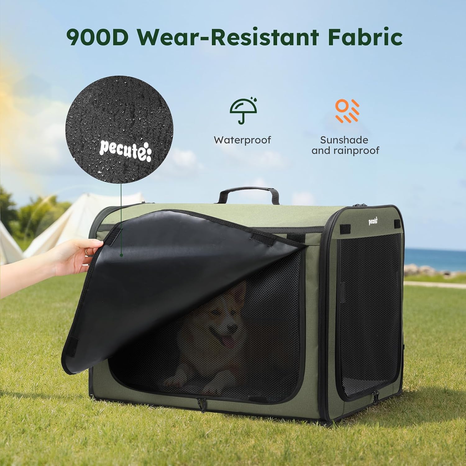 Thumbnail 6 de Pecute Large Dog Car Carrier Light Weight (68.5×52×52cm) with Breathable Windows