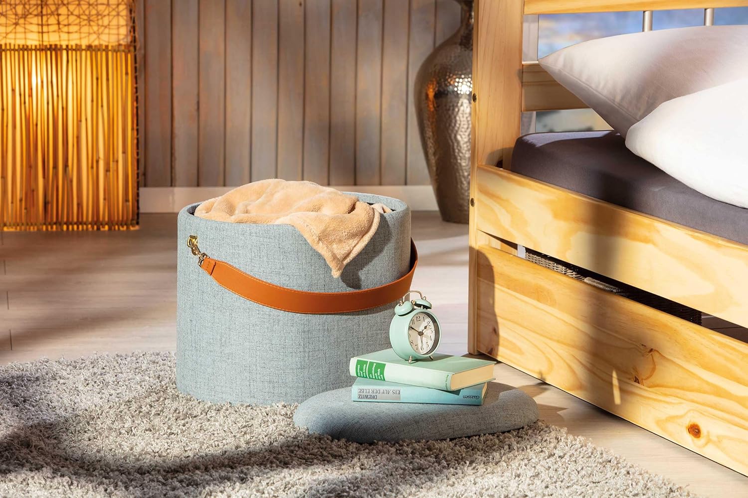 Detalle 1 de Inter Link Sgabello contenitore – Sgabello da lavanderia grigio in tessuto, 42 x 36 x 30 cm