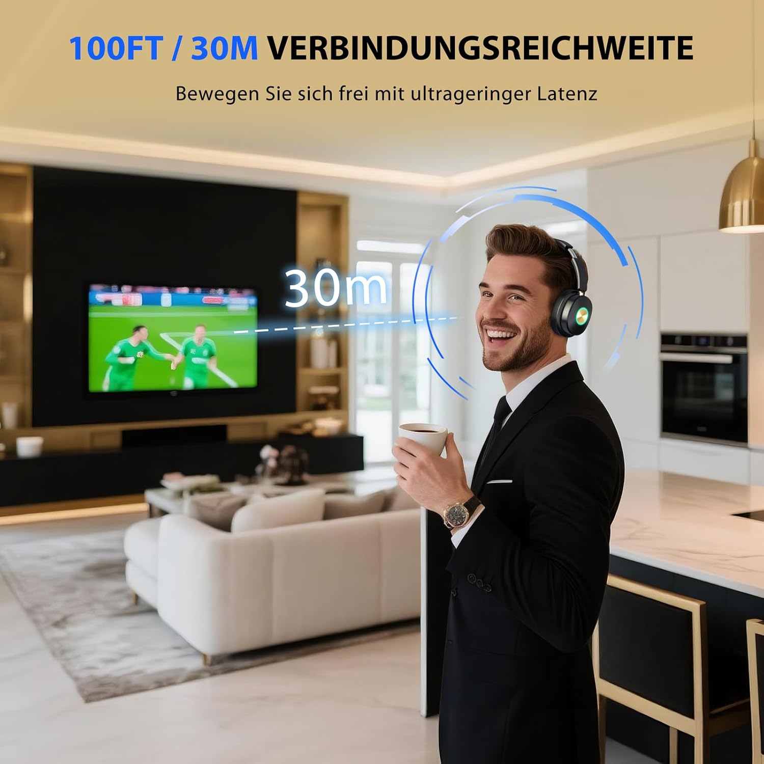 Detalle de Earbay Funkkopfhörer für Fernseher – kabelloser TV-Kopfhörer mit Ladestation, Bluetooth 5.4, 40 h Akkulaufzeit