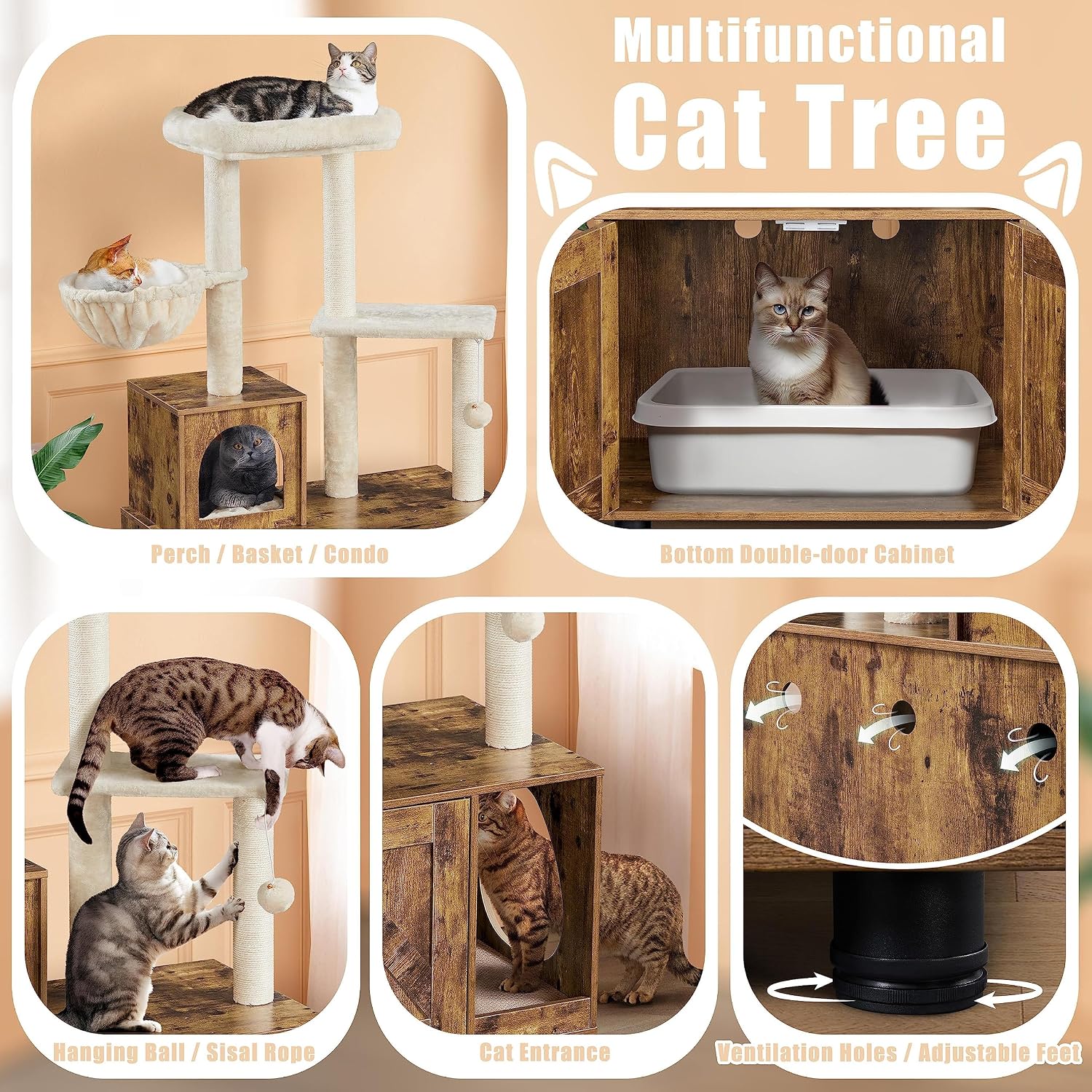 Detalle de Yaheetech cat tree tower 134.5H cm