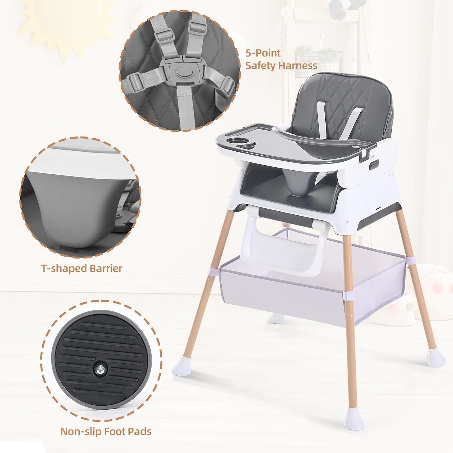 Thumbnail 6 de Cozydwells 3-in-1 High Chair for Babies and Toddlers (Grey)
