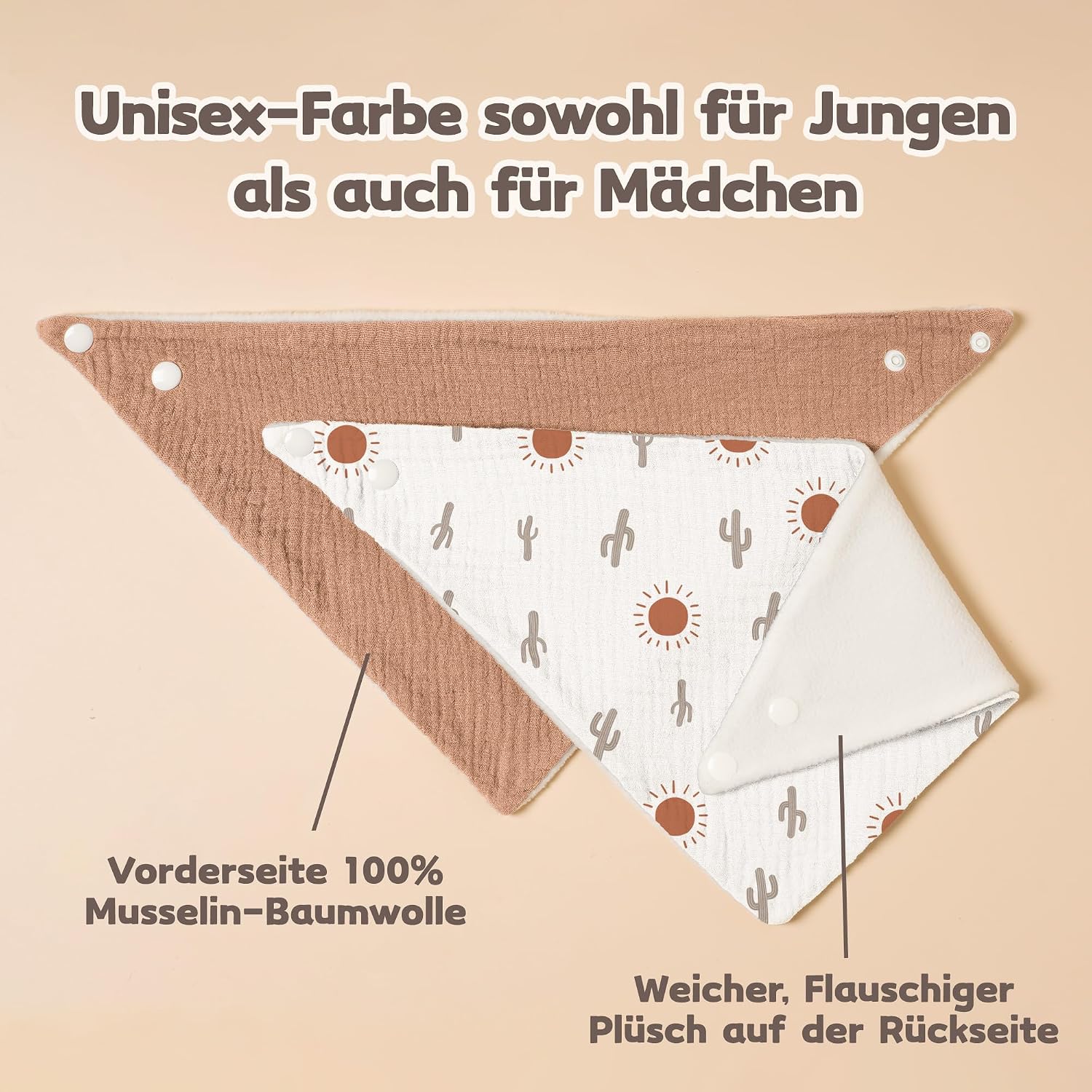 Thumbnail 5 de Susurration 10er Set Musselin-Dreieckstücher Baby: verstellbare Sabberlätzchen mit wasserabweisender Rückseite