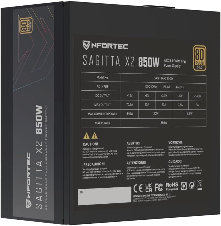 Detalle 2 de Nfortec Sagitta X2 850W Fuente de Alimentación Silenciosa ⚡