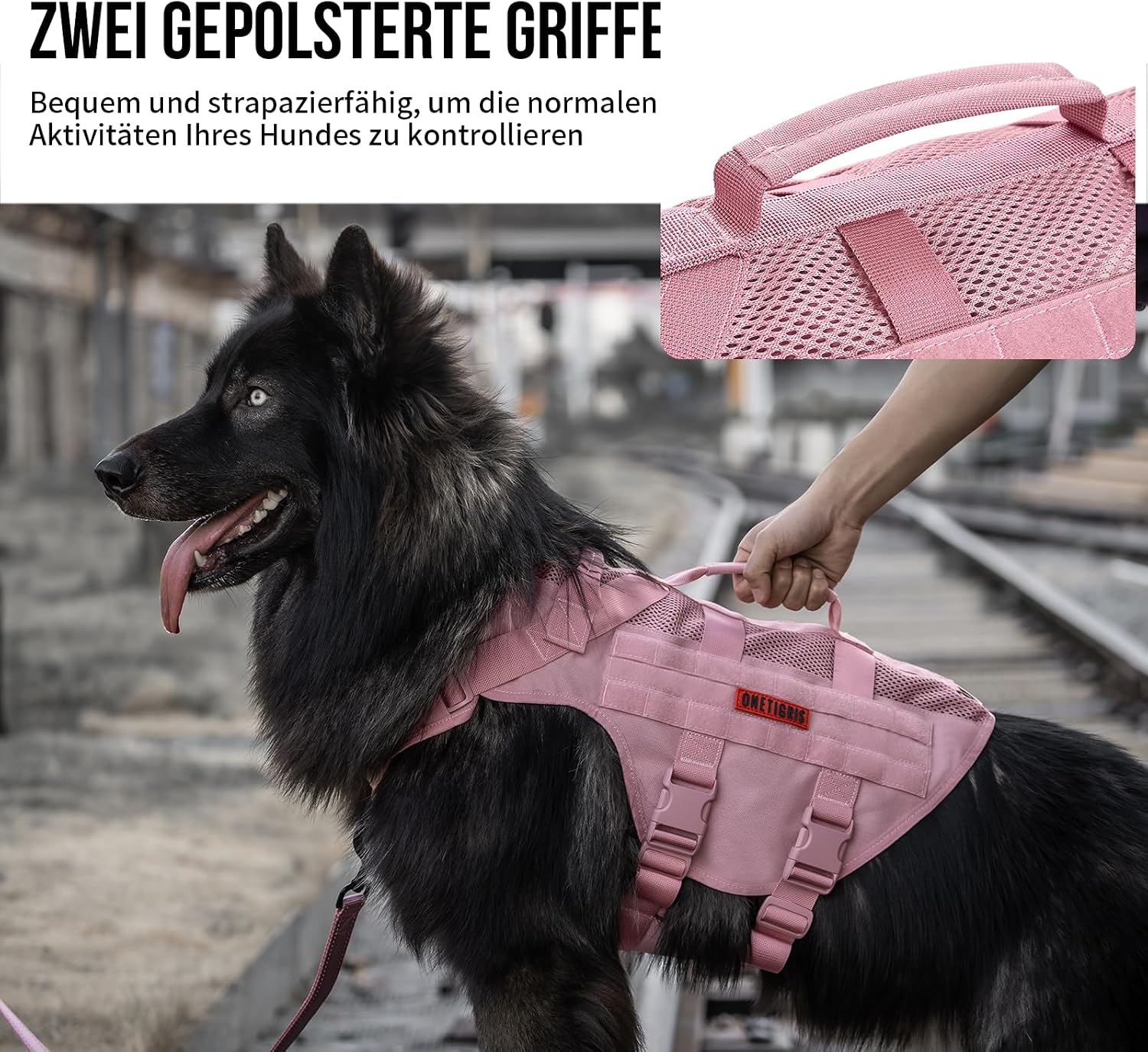 Detalle de OneTigris AIRE MESH Hundegeschirr Anti-Zug für große Hunde (rosa, Größe L)
