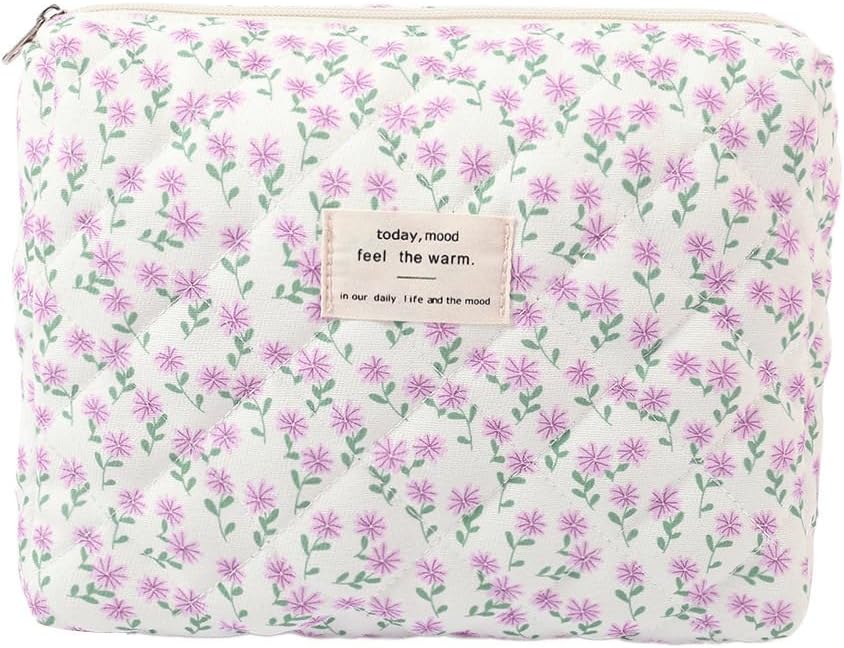 Detalle de Aucuu Grande Trousse de Maquillage — Lot de 3 Trousse de Toilette Femme Voyage en Coton with motifs floraux