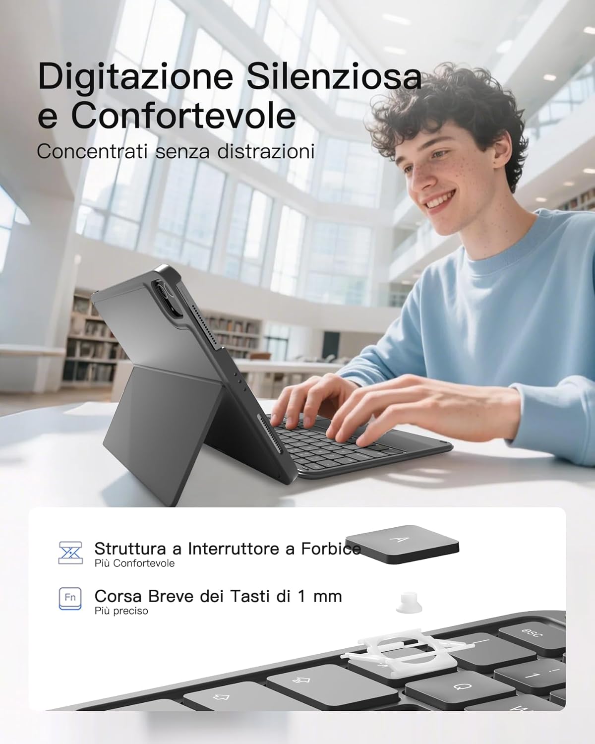 Thumbnail 5 de Custodia con tastiera Inateck per iPad 11ª/10ª gen e iPad Air 11" con touchpad removibile, grigio AceTouch