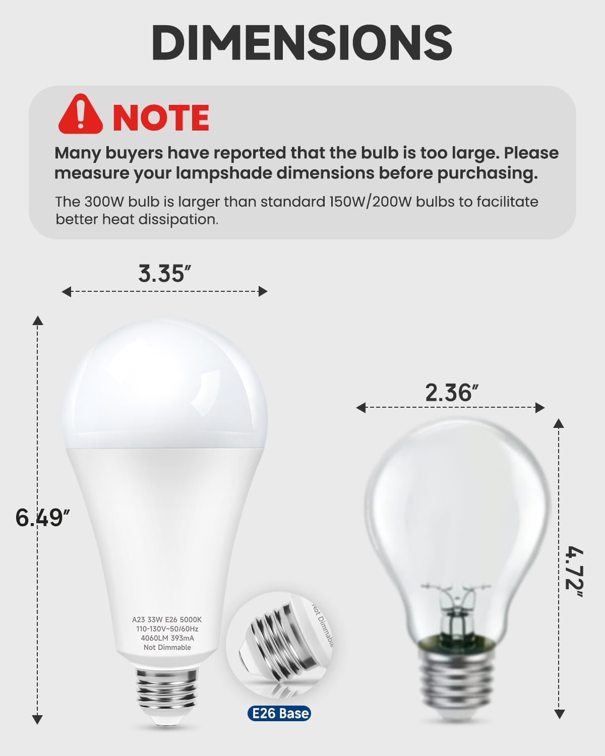 Detalle de 300W Equivalent LED Light Bulb (4-Pack) — 4060 Lumens, 5000K Daylight, E26 – A23 Size for Garage, Warehouse, Workshop