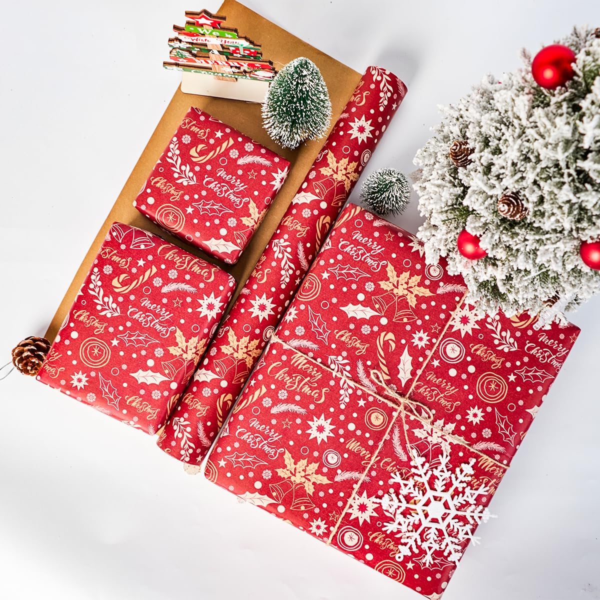 Thumbnail 3 de HBell Red Kraft Christmas Wrapping Paper Roll – 43cm x 15m