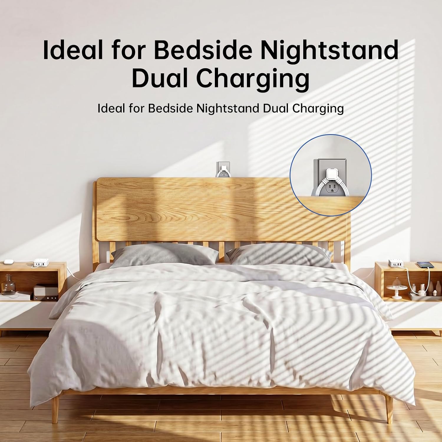 Detalle de VPSUN 12FT Split Extension Cord with Flat Plug, 8 AC Outlets and USB Ports
