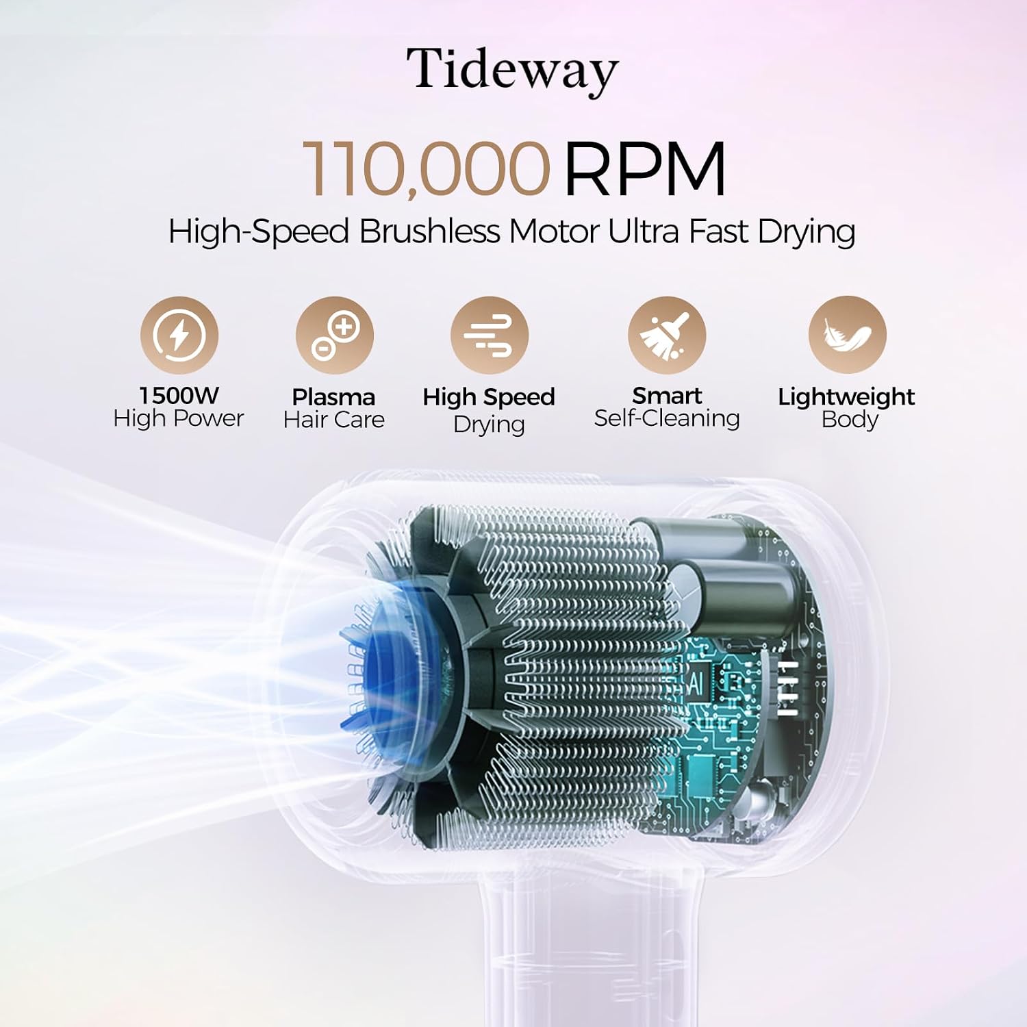 Detalle de Tideway H11 Professional High-Speed Ionic Hair Dryer (110,000 RPM) with Magnetic Diffuser