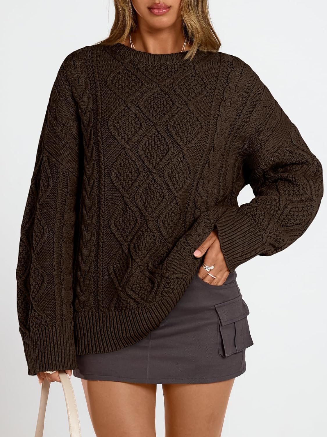 Thumbnail 1 de Trendy Queen TRDOSSE1008 Oversized Cable-Knit Sweater, Cotton-Acrylic Blend