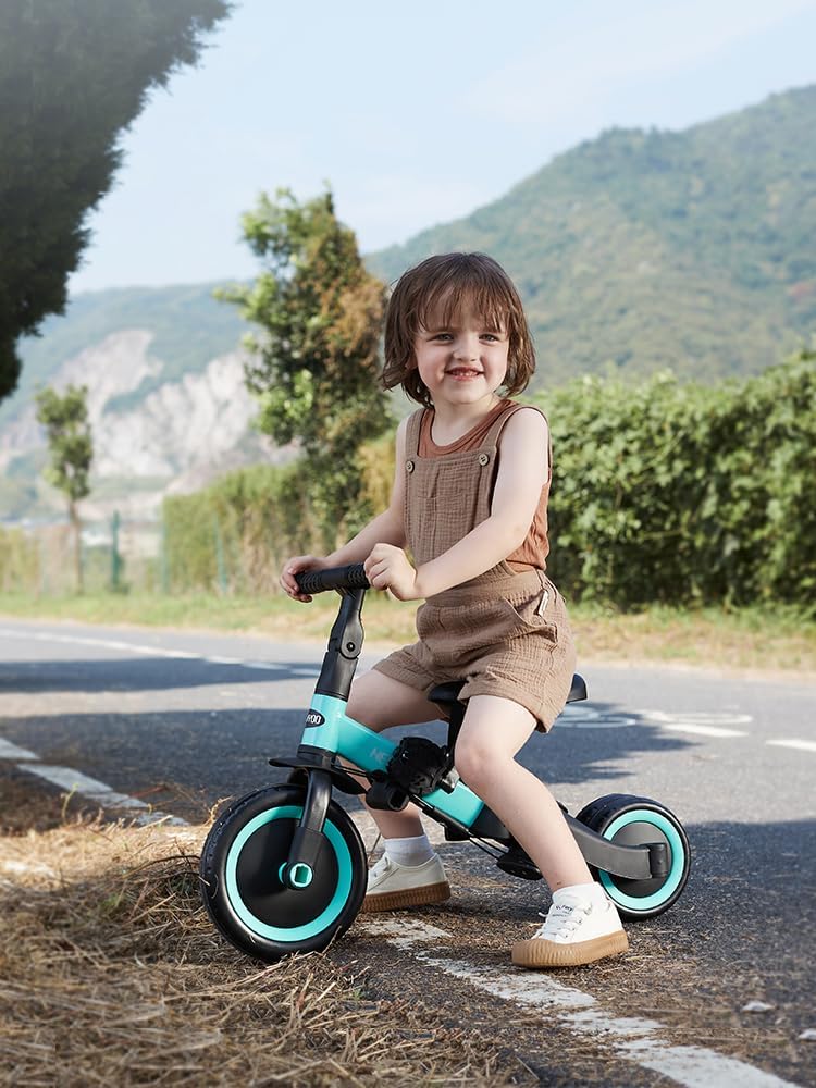 Detalle de newyoo 5-in-1 Toddler Tricycle for 1-3 Year Olds (Blue) with Push Handle, Safety Guard and Belt