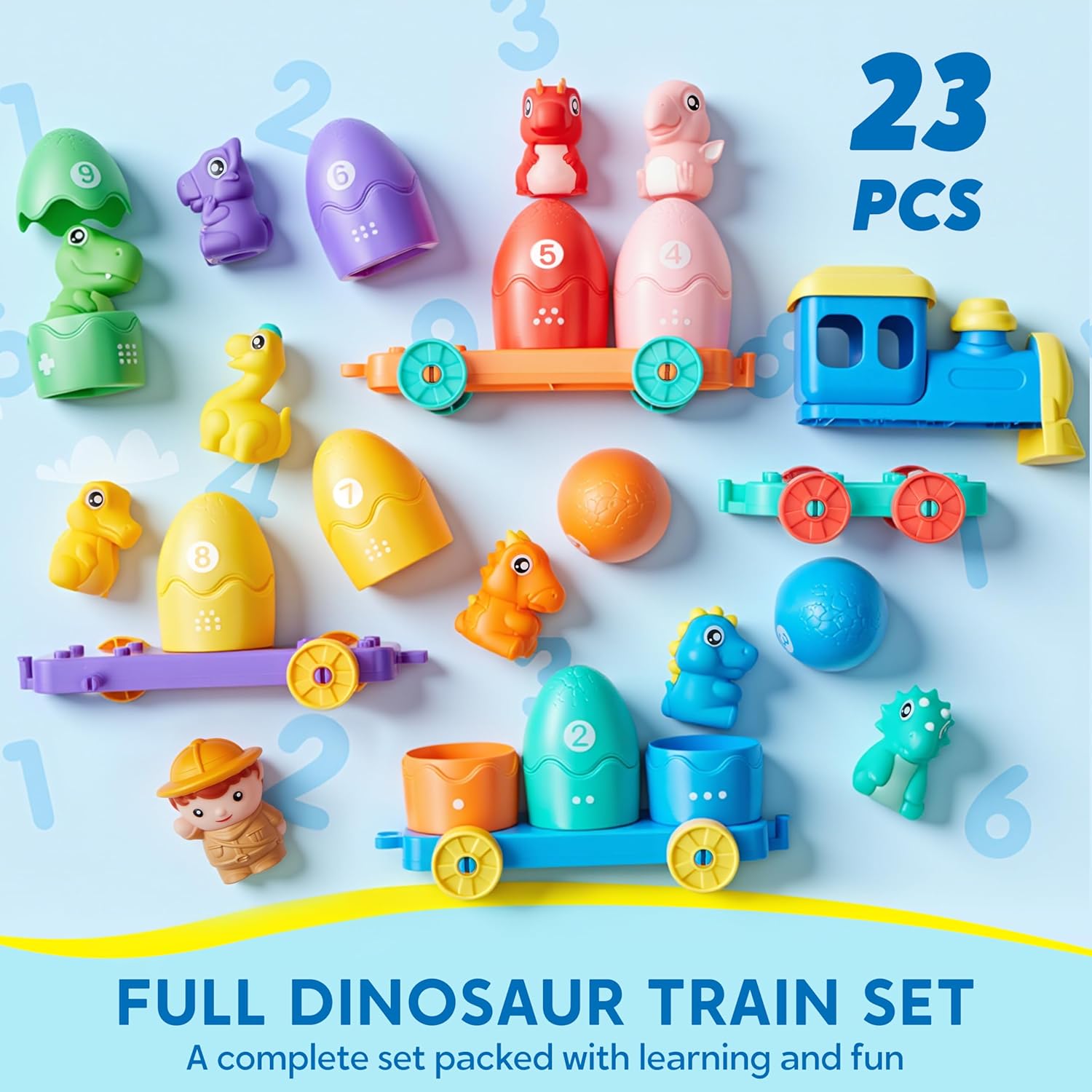 Thumbnail 6 de Play-Act dinosaur train learning toy set for toddlers (counting, matching & sorting) with 9 dinosaur figures