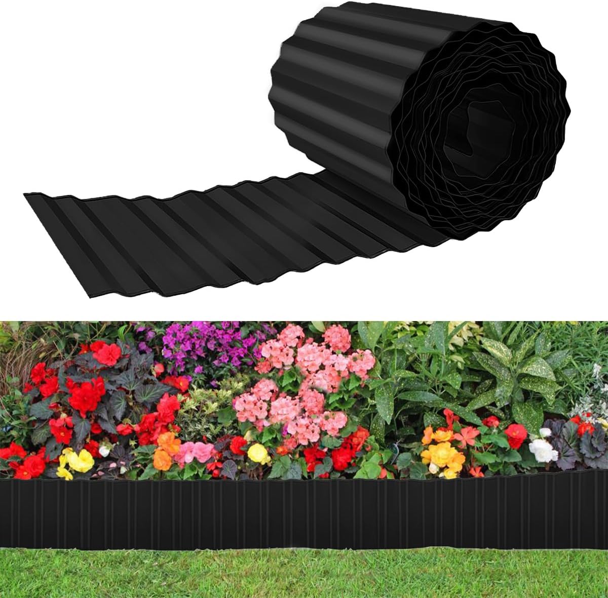 Thumbnail 6 de 8 in x 20 ft Corrugated Galvanized Garden Edging Border (Black) – Flexible Metal Lawn Border