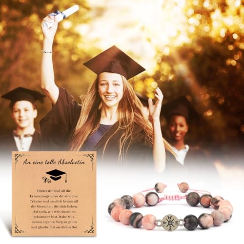 Detalle de GGXDH Abitur Geschenk Rosa Zebra Stein Kompass Armband – Ein einzigartiges Abschlussandenken