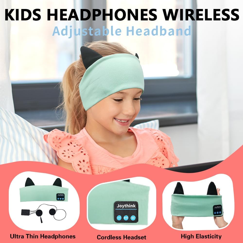 Detalle de Joythink Kids Bluetooth Headband Headphones Sleep Mask: 3-in-1 Comfort for Travel & Study