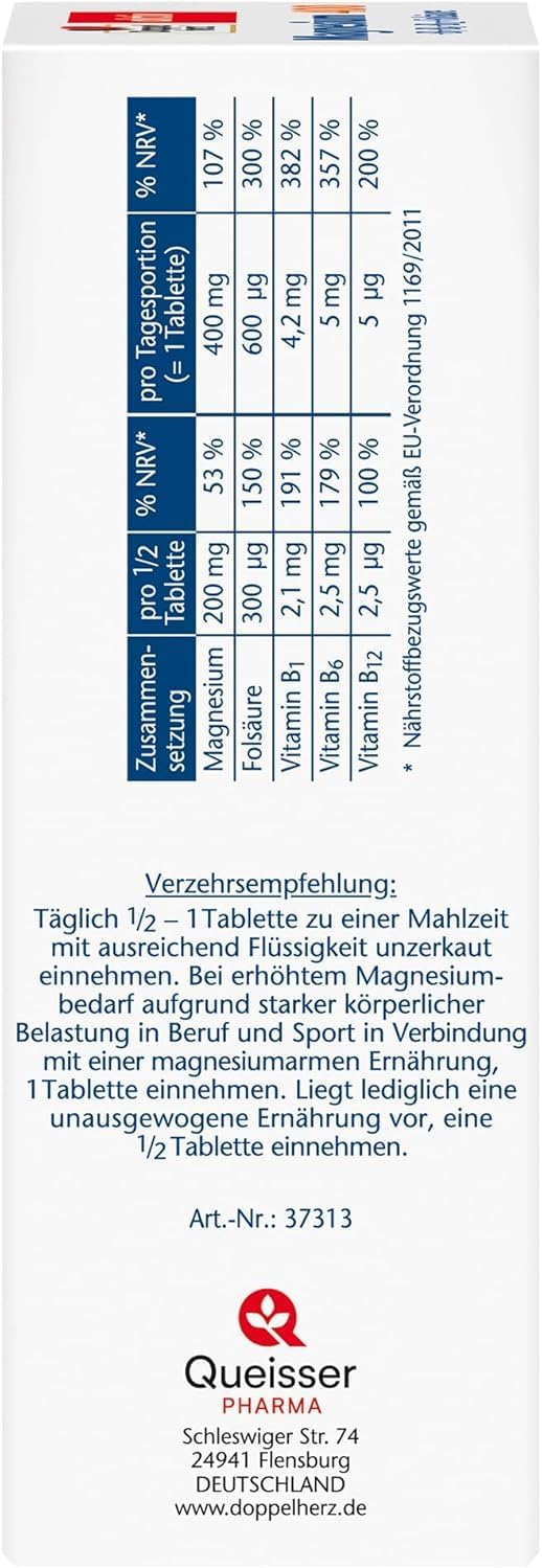 Detalle de Doppelherz Magnesium 400 + B1 + B6 + B12 + Folsäure – 120 vegane Tabletten