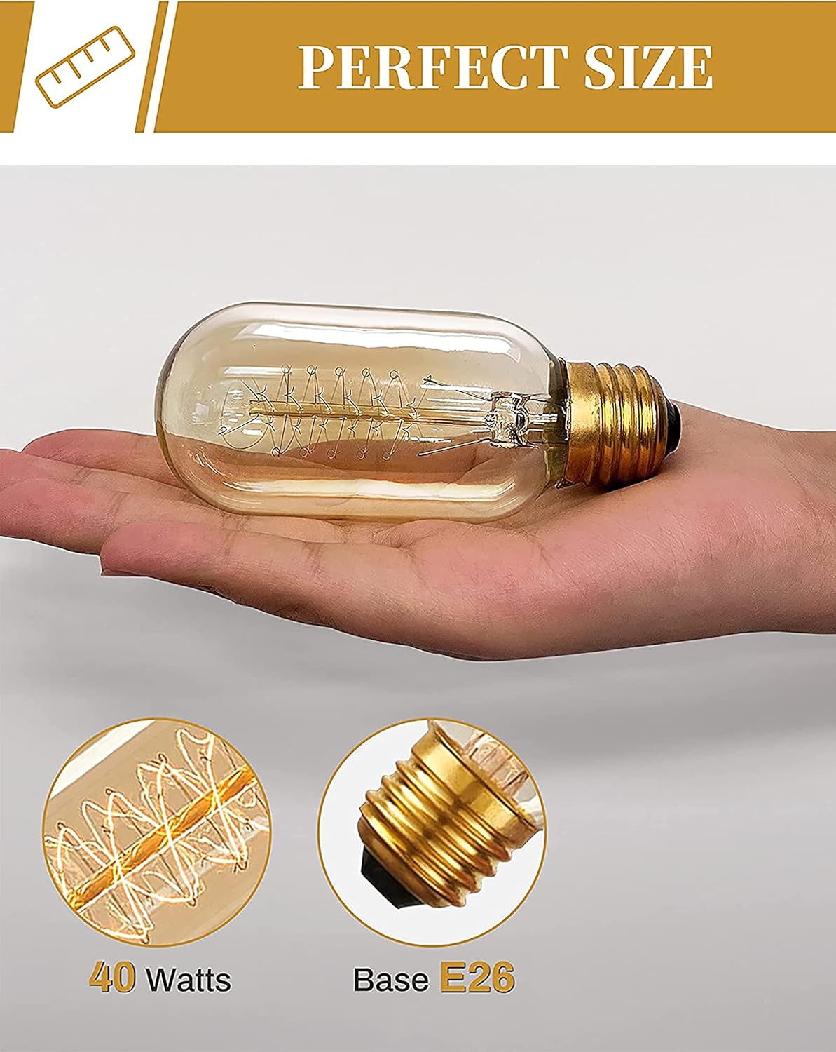 Detalle 1 de DORESshop DWS001RW40E26-4-2700K/ST19-5 T45 Incandescent Bulbs, 40W Amber Glass
