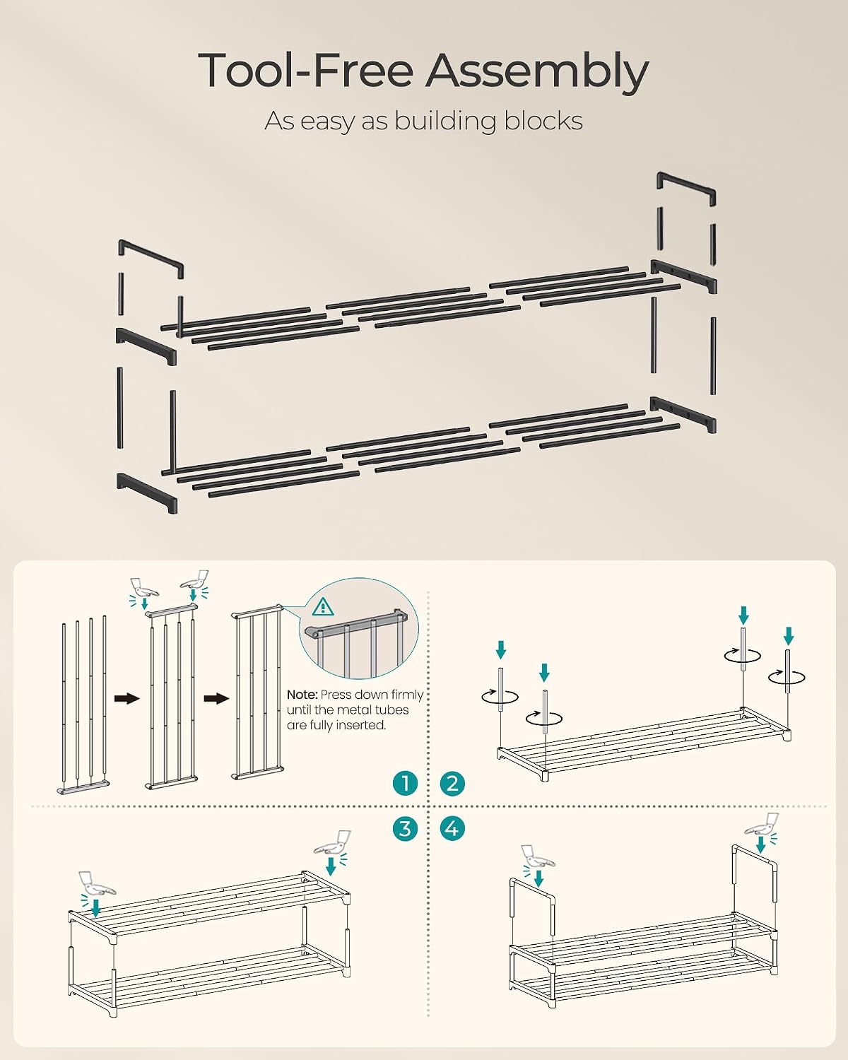 Thumbnail 6 de SONGMICS DEKY LSA032B01 Two-Tier Shoe Rack, Stackable, 116 cm Wide, Black