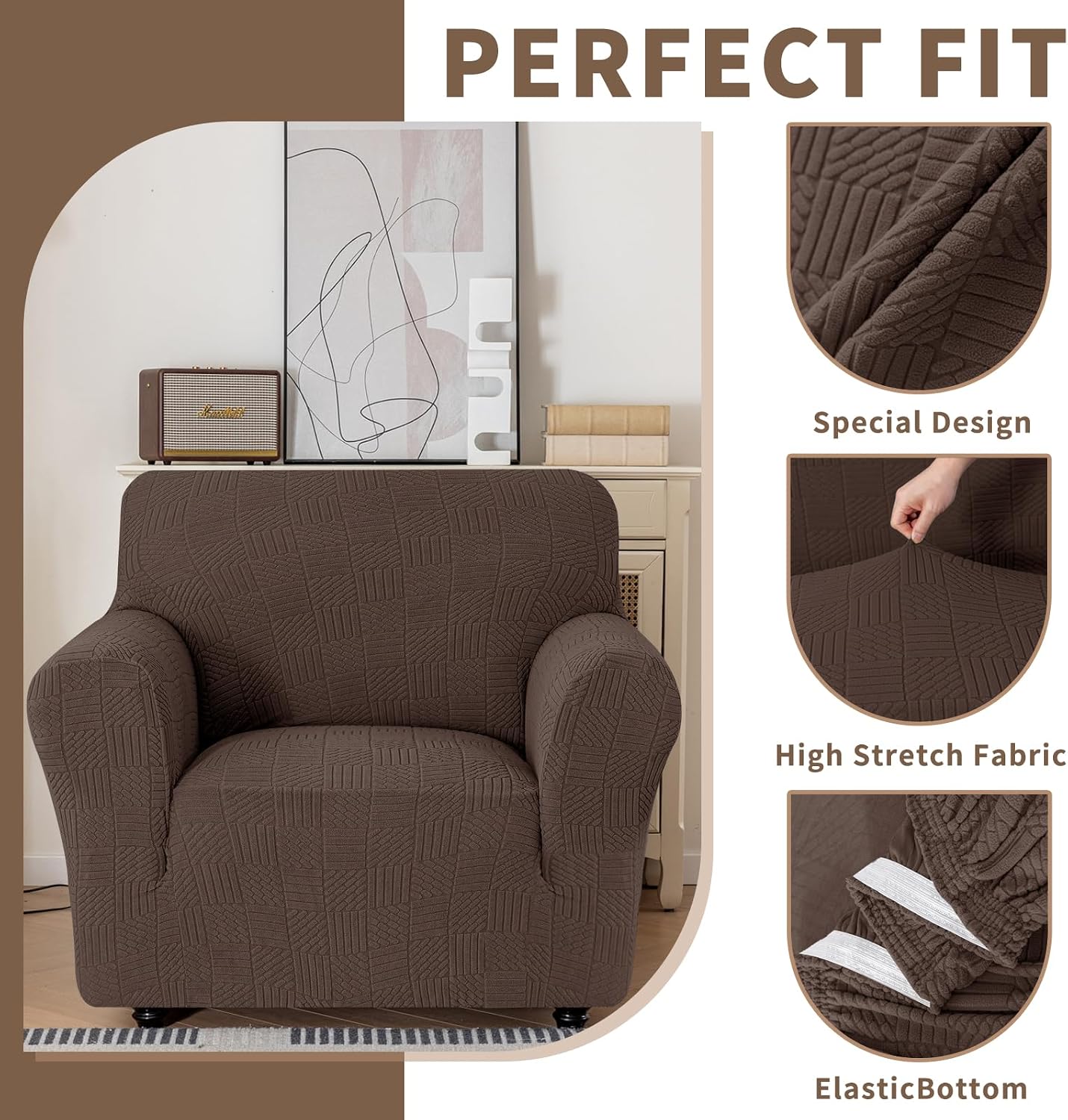 Detalle de Ystyle Copridivano 1 posto con braccioli (78–116 cm), antimacchia e antiscivolo antigraffio per gatti – Caffè Chiaro