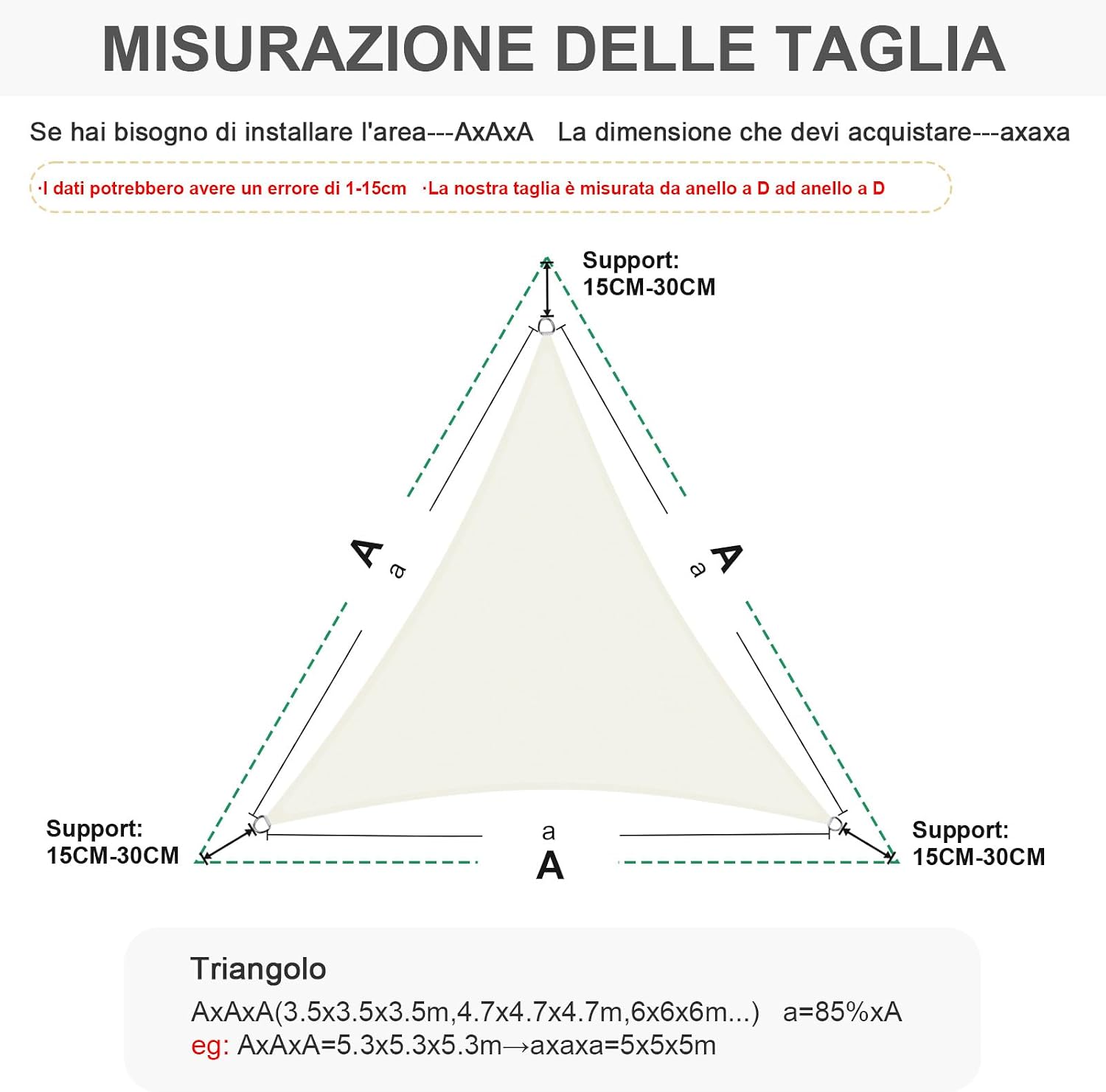 Detalle de HENG FENG tenda a vela impermeabile triangolare 3x3x3 m beige, parasole con protezione UV